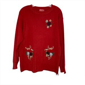 Women's Wool Blend Embroidered Fall Sweater Autumn Creations Rust Red Large